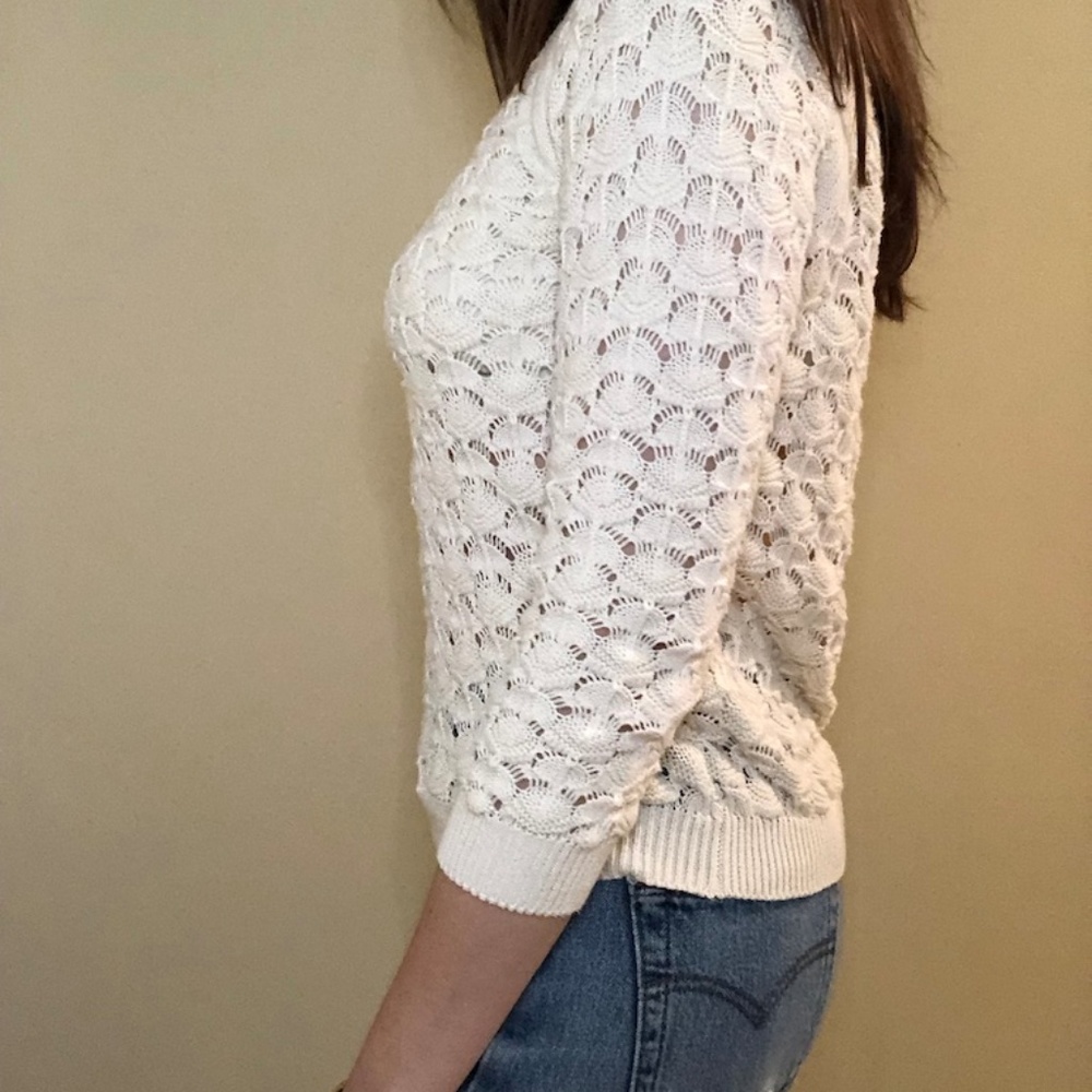 Zara Knit Cream Scalloped Sweater Small - Picture 2 of 4